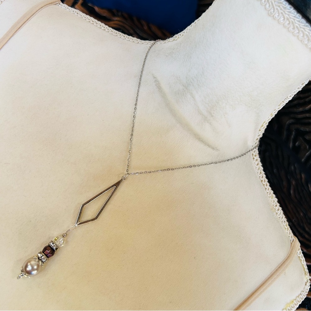Handcrafted vintage bead drop pendant on chain necklace
